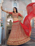 Myra Red Gorgette Embroidered Lehenga