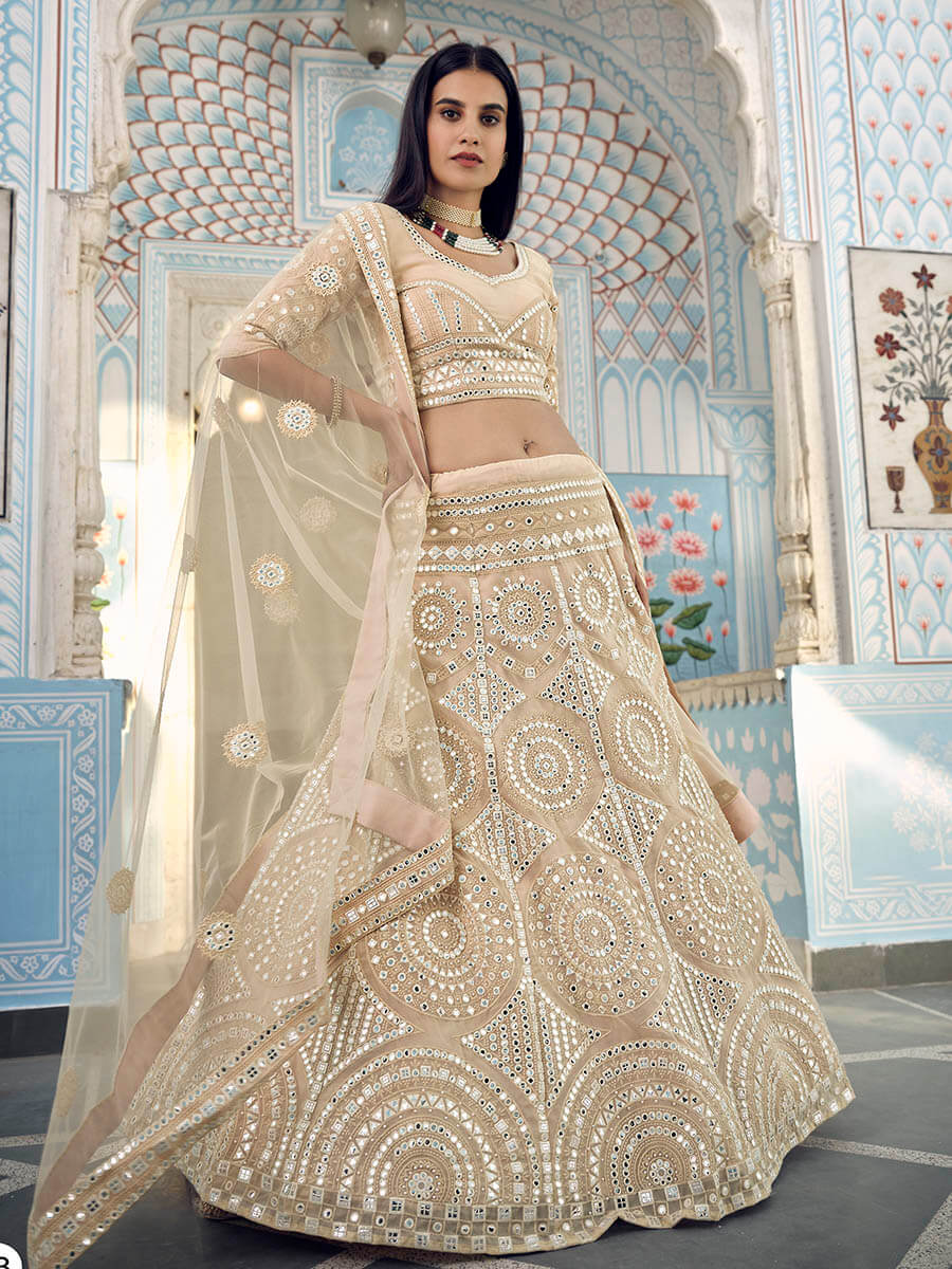 Myra Cream Organza Embroidered Lehenga