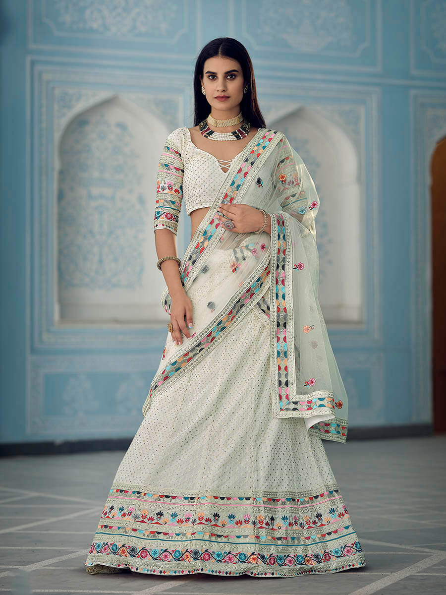 Myra White Georgette Embroidered Lehenga