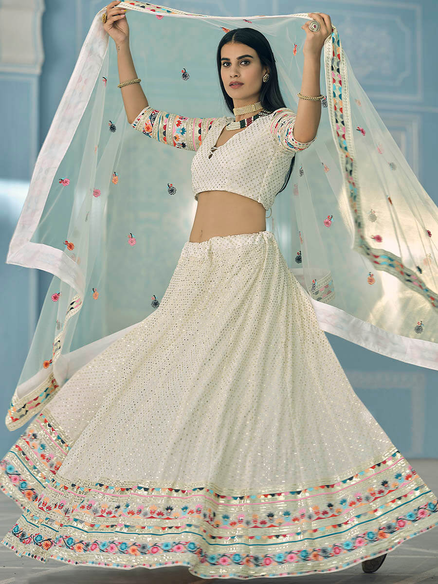 Myra White Georgette Embroidered Lehenga