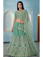 Myra Turquoise Organza Embroidered Lehenga