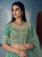 Myra Turquiose Organza Embroidered Lehenga