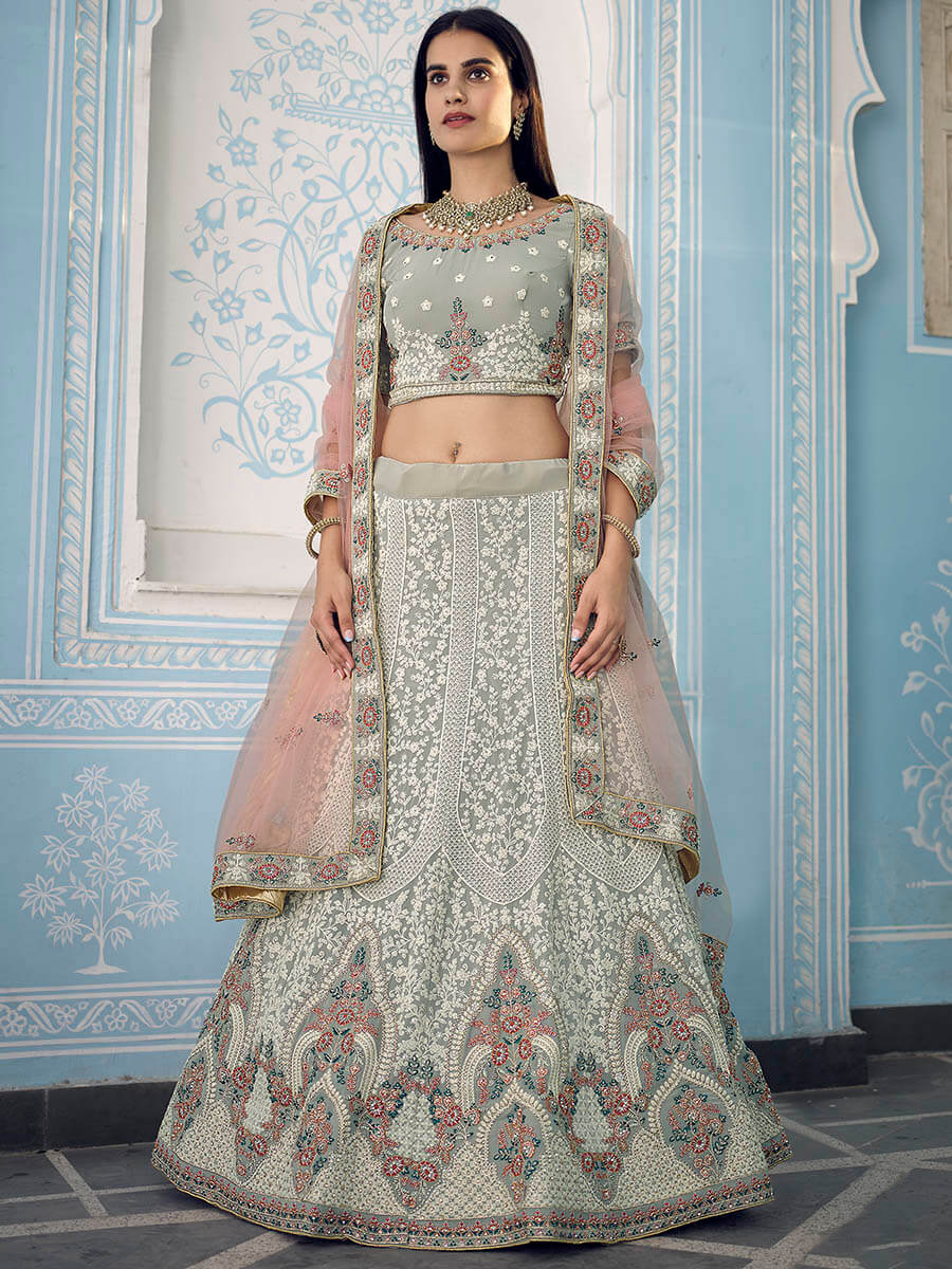 Myra Grey Gorgette Embroidered Lehenga