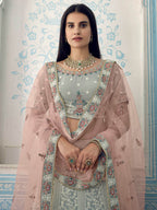 Myra Grey Gorgette Embroidered Lehenga