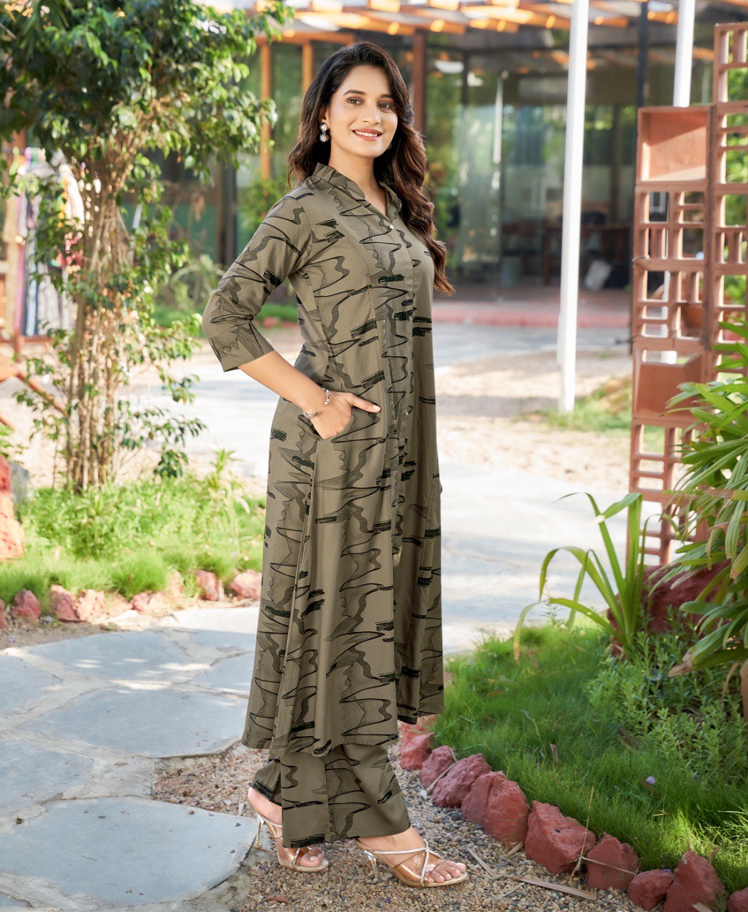 Prazu Fashion Beige Reyon Cotton Print Kurti With Pant - Distacart