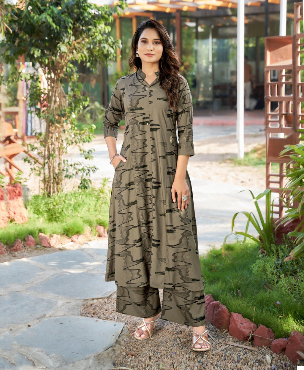 Prazu Fashion Beige Reyon Cotton Print Kurti With Pant - Distacart