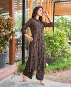 Prazu Fashion Brown Reyon Cotton Print Kurti With Pant - Distacart