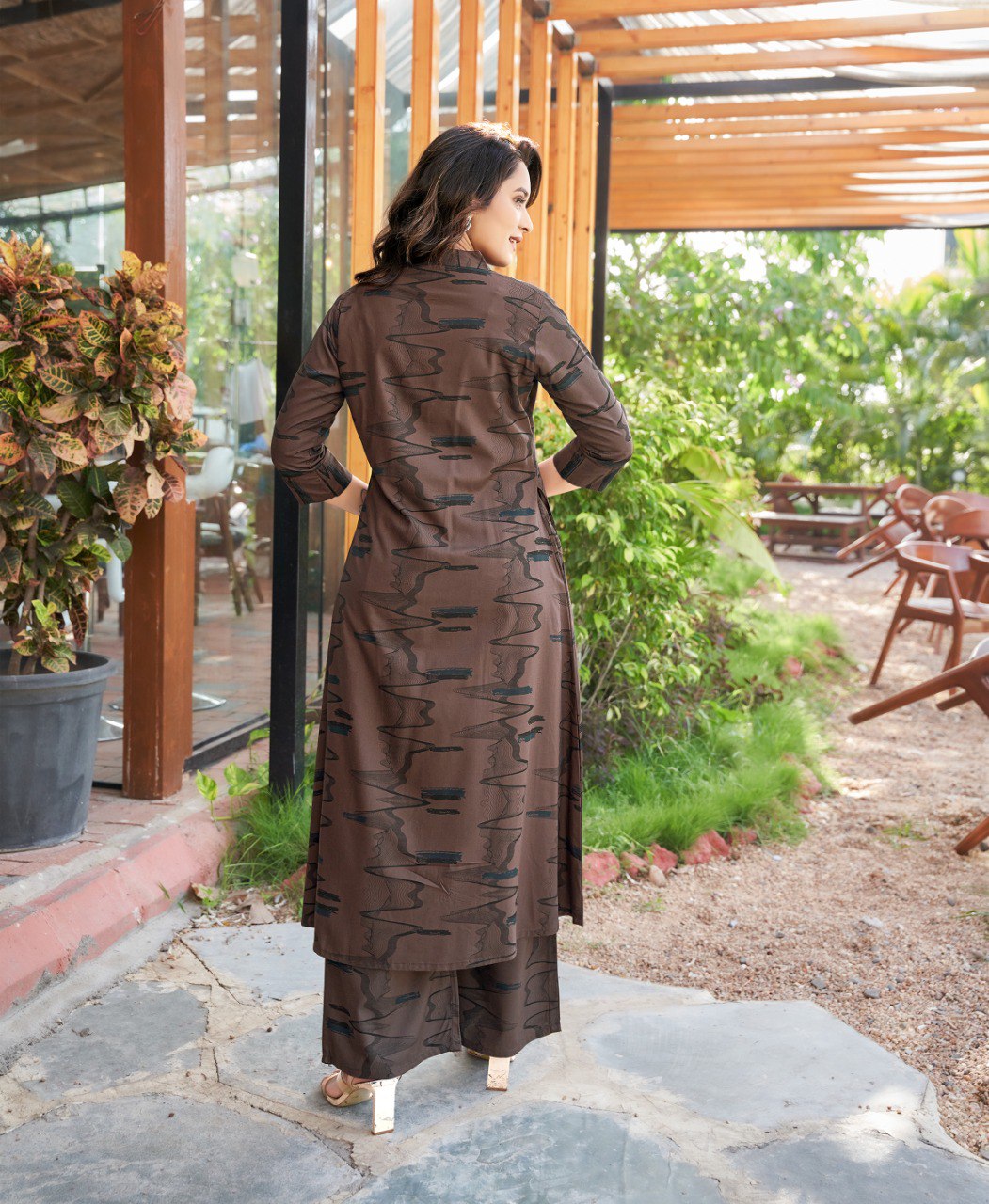 Prazu Fashion Brown Reyon Cotton Print Kurti With Pant - Distacart