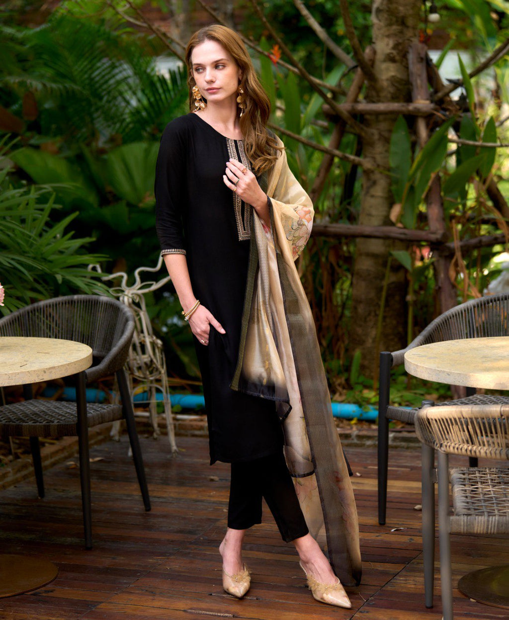 Prazu Fashion Black Viscose Rayon Embroidered Straight Kurta Set - Distacart