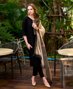 Prazu Fashion Black Viscose Rayon Embroidered Straight Kurta Set - Distacart
