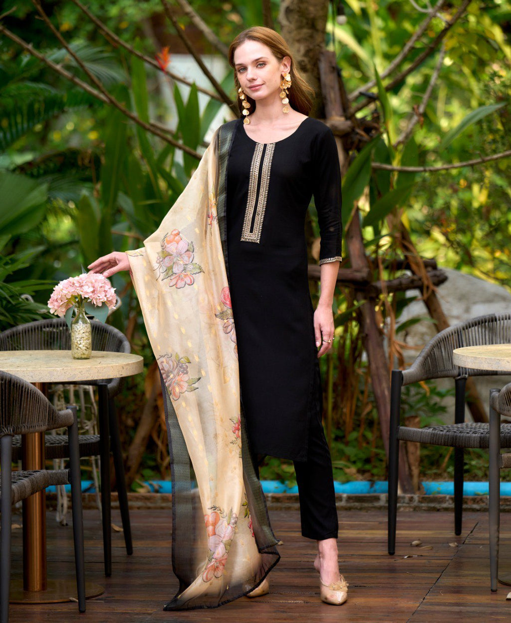 Prazu Fashion Black Viscose Rayon Embroidered Straight Kurta Set - Distacart