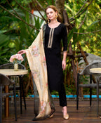 Prazu Fashion Black Viscose Rayon Embroidered Straight Kurta Set - Distacart