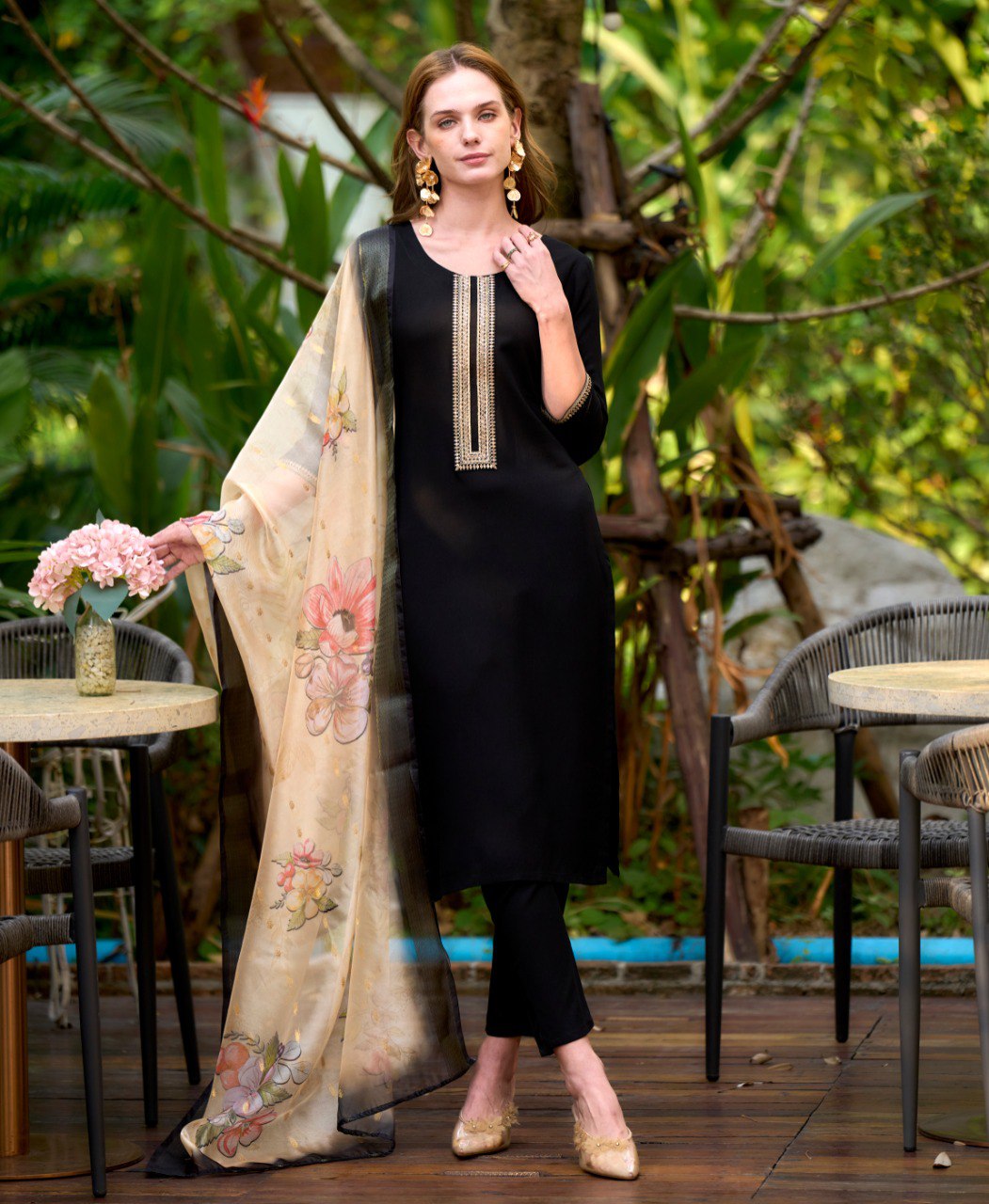 Prazu Fashion Black Viscose Rayon Embroidered Straight Kurta Set - Distacart