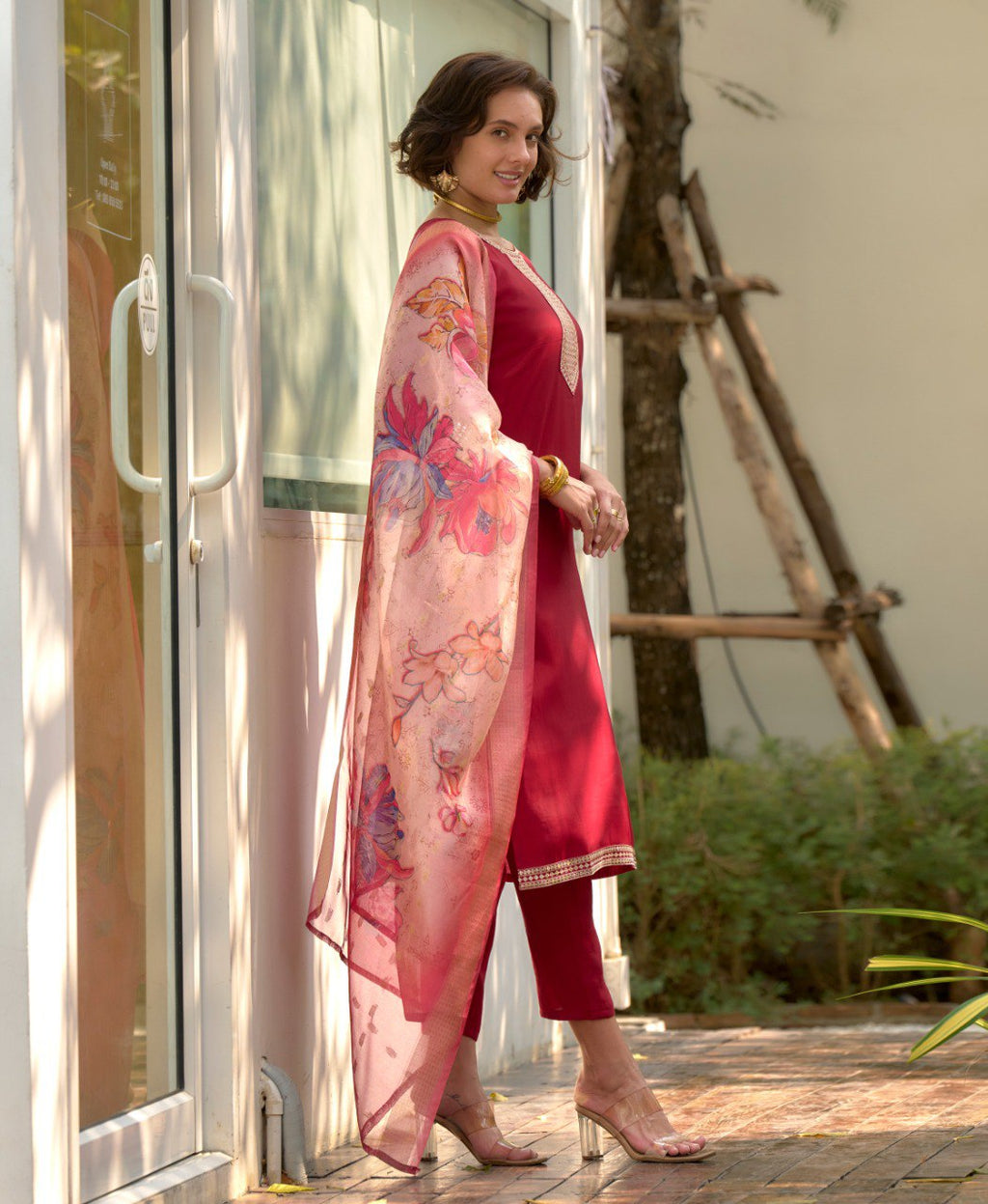 Prazu Fashion Maroon Viscose Rayon Embroidered Straight Kurta Set - Distacart
