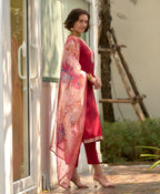 Prazu Fashion Maroon Viscose Rayon Embroidered Straight Kurta Set - Distacart