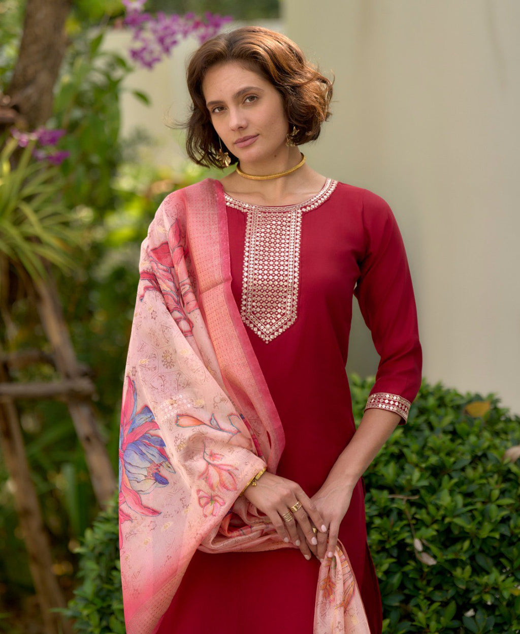 Prazu Fashion Maroon Viscose Rayon Embroidered Straight Kurta Set - Distacart