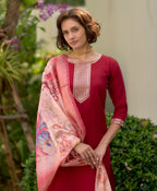 Prazu Fashion Maroon Viscose Rayon Embroidered Straight Kurta Set - Distacart