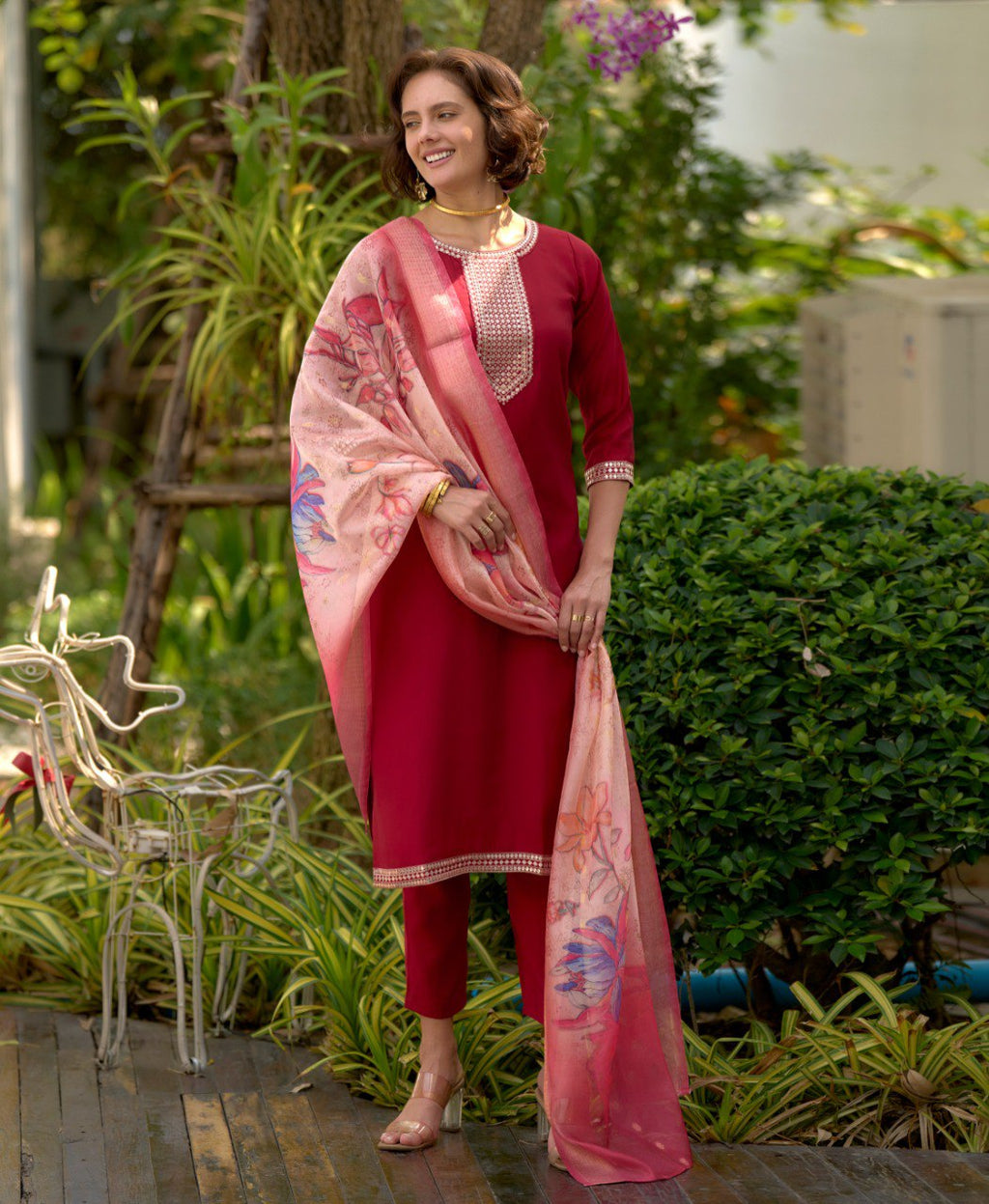 Prazu Fashion Maroon Viscose Rayon Embroidered Straight Kurta Set - Distacart