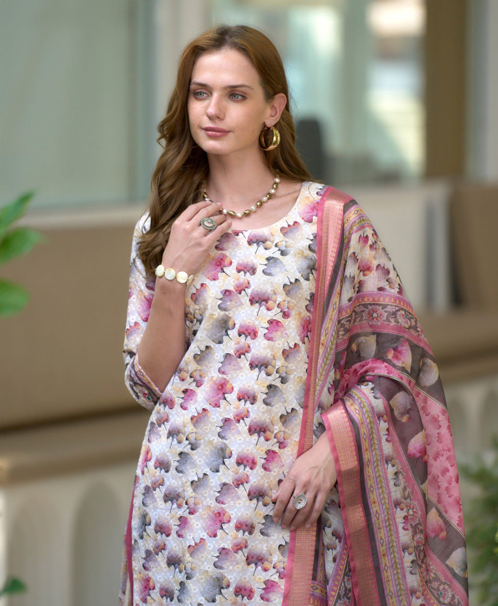 Prazu Fashion Off White Cotton Leaf Embroidered Kurta Set - Distacart