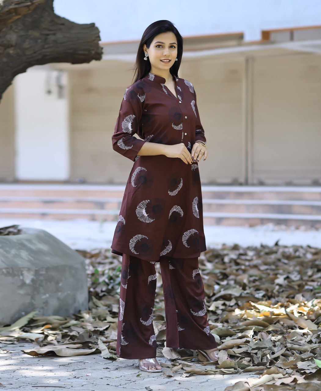 Prazu Fashion Brown Reyon Viscose Print Kurti With Pant - Distacart