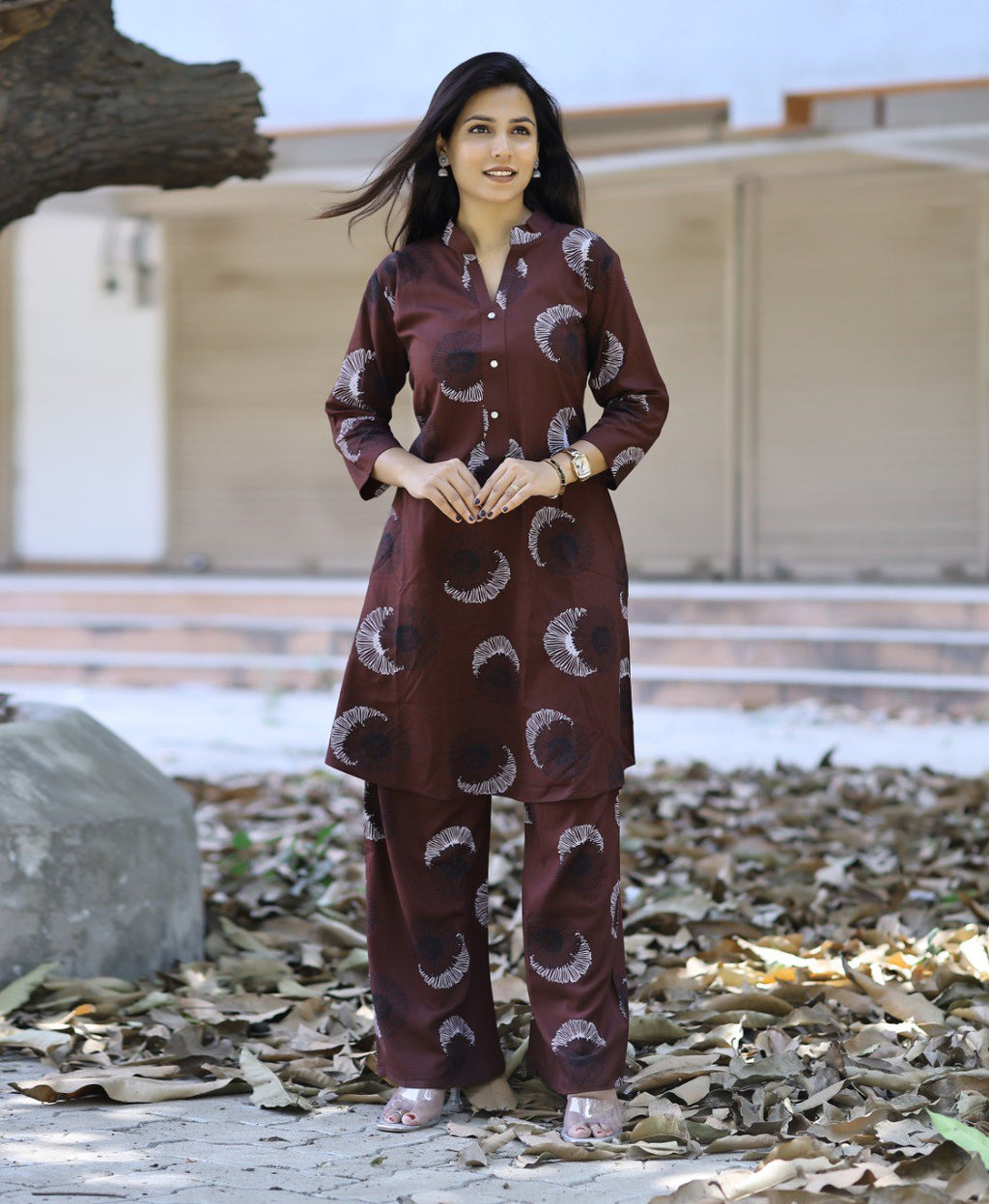 Prazu Fashion Brown Reyon Viscose Print Kurti With Pant - Distacart