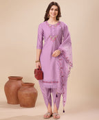 Prazu Fashion Lavender Viscose Silk Embroidered Kurta Set With Dhoti Pant - Distacart