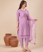 Prazu Fashion Lavender Viscose Silk Embroidered Kurta Set With Dhoti Pant - Distacart