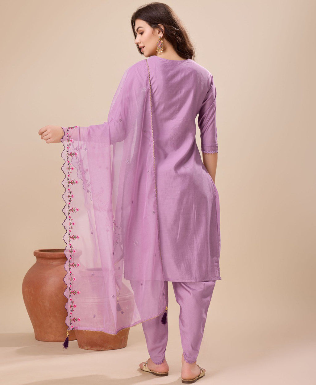 Prazu Fashion Lavender Viscose Silk Embroidered Kurta Set With Dhoti Pant - Distacart