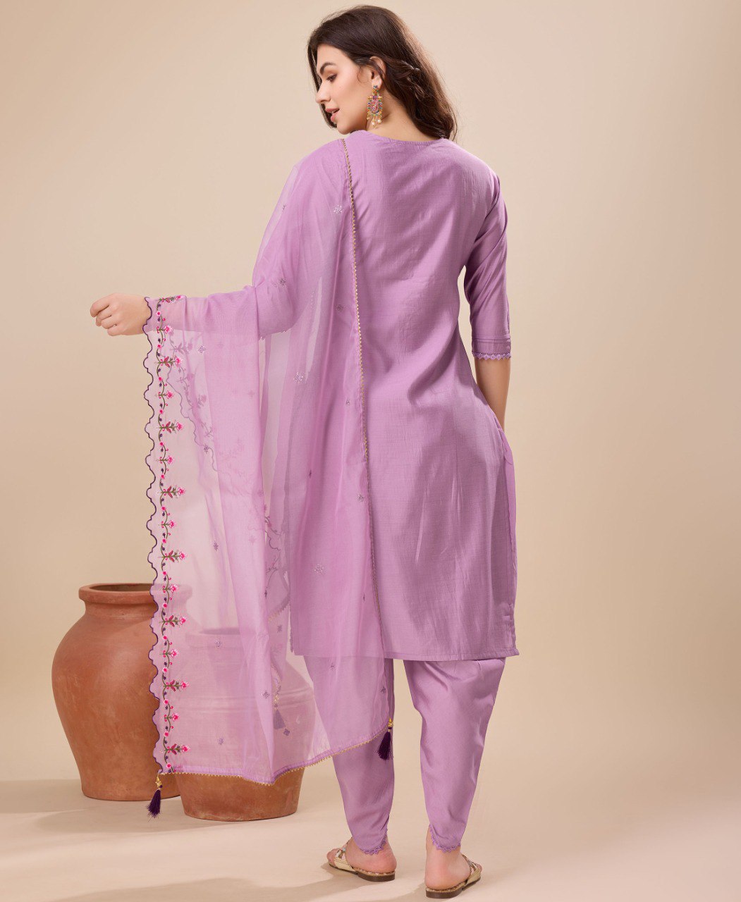 Prazu Fashion Lavender Viscose Silk Embroidered Kurta Set With Dhoti Pant - Distacart