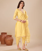 Prazu Fashion Yellow Viscose Silk Embroidered Kurta Set With Dhoti Pant - Distacart