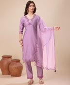 Prazu Fashion Lavender Viscose Silk Embroidered Kurta Set - Distacart