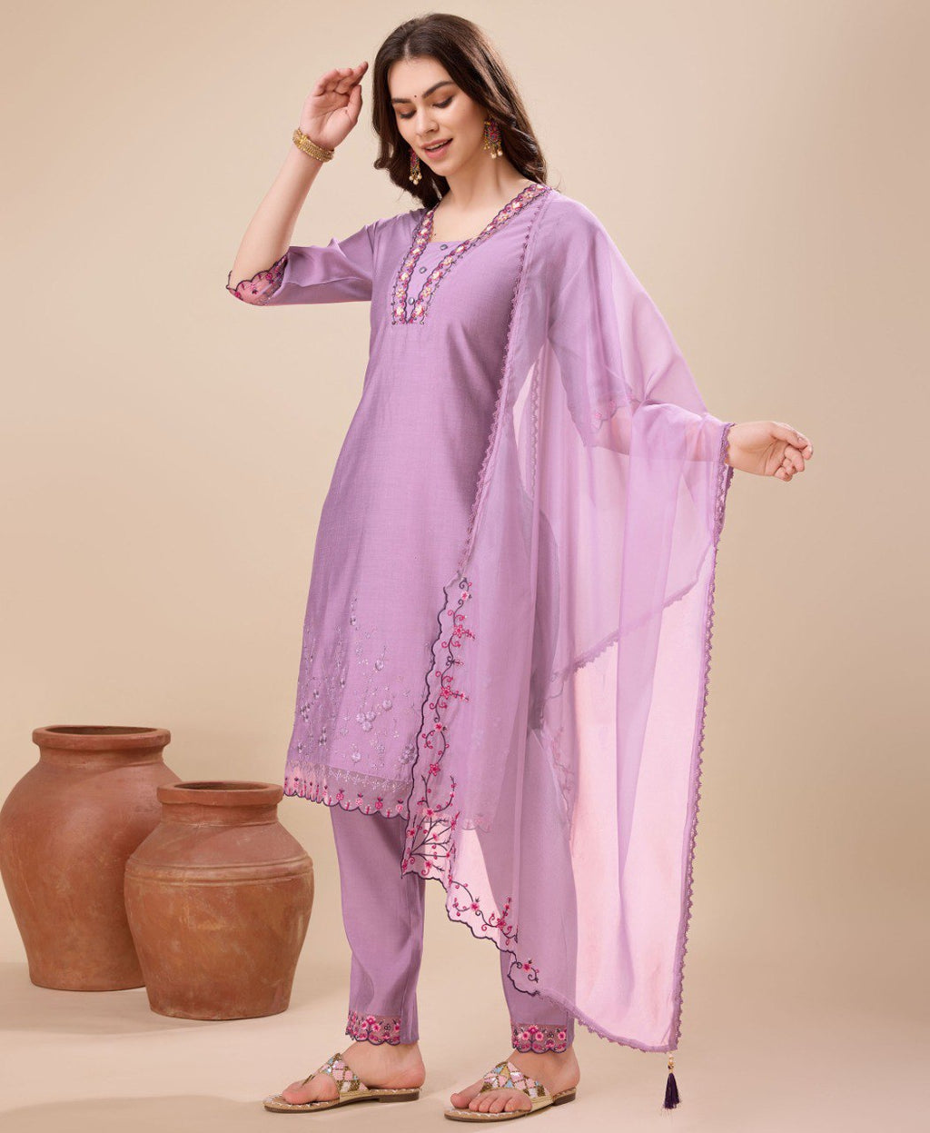 Prazu Fashion Lavender Viscose Silk Embroidered Kurta Set - Distacart