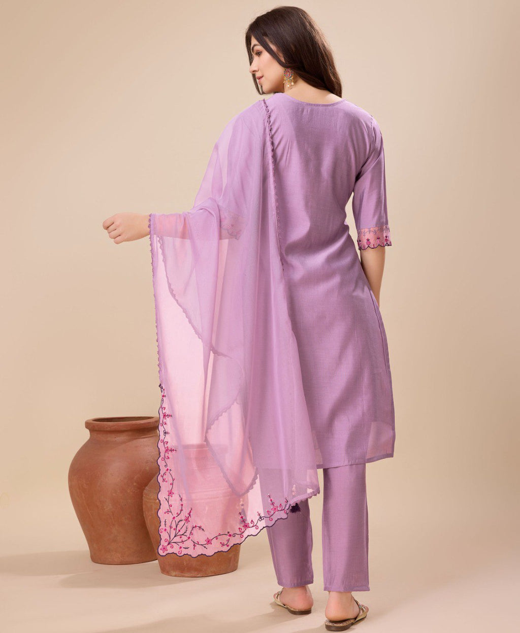 Prazu Fashion Lavender Viscose Silk Embroidered Kurta Set - Distacart