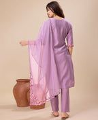 Prazu Fashion Lavender Viscose Silk Embroidered Kurta Set - Distacart