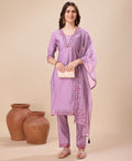 Prazu Fashion Lavender Viscose Silk Embroidered Kurta Set - Distacart