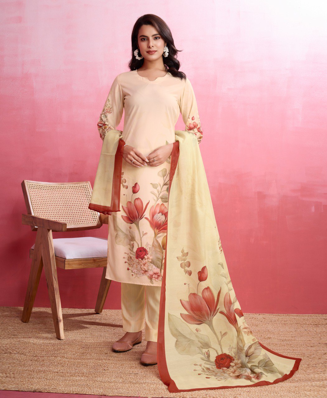 Prazu Fashion Beige Crepe Printed Designer Kurta Set - Distacart