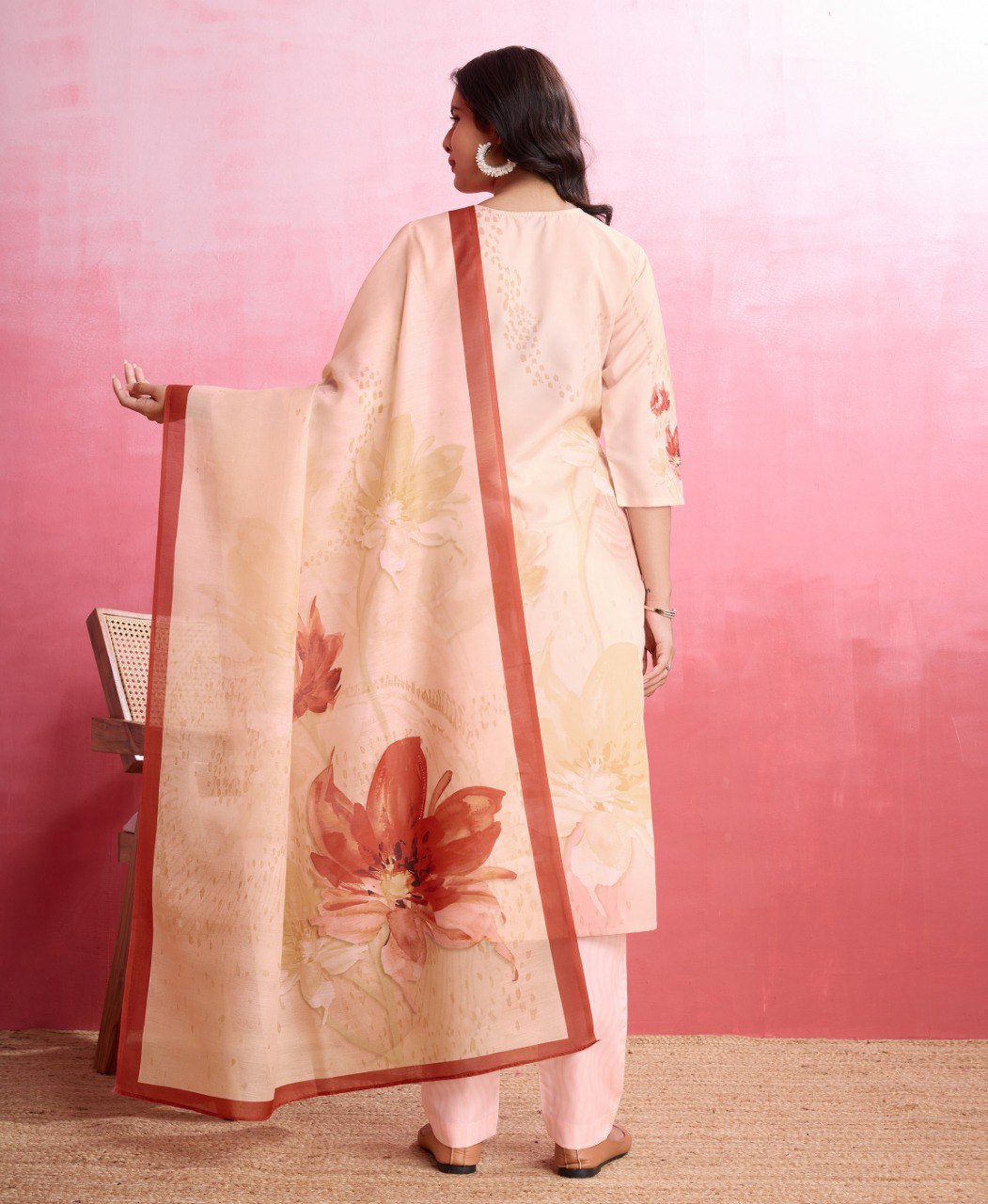 Prazu Fashion Peach Crepe Printed Designer Kurta Set - Distacart