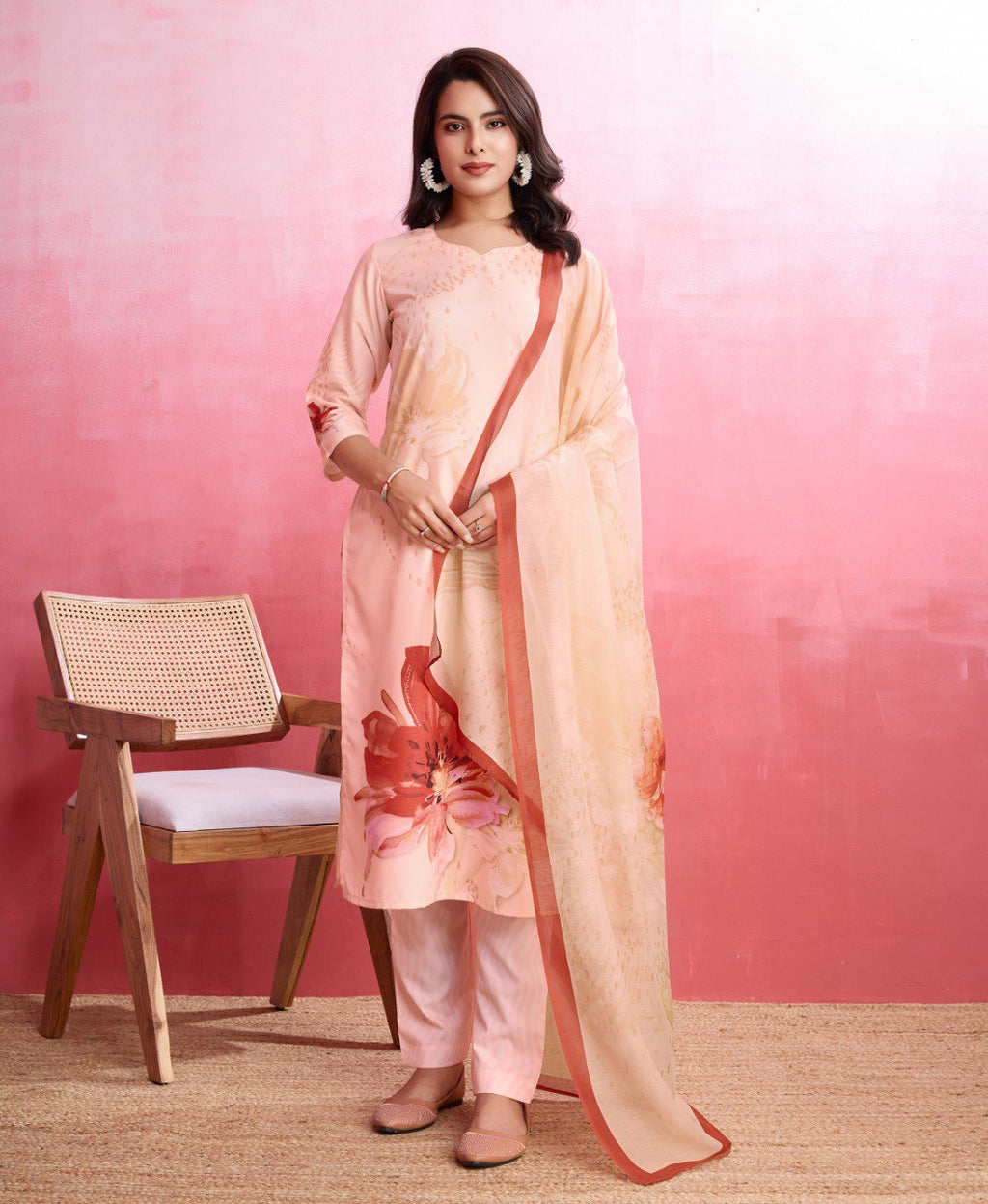 Prazu Fashion Peach Crepe Printed Designer Kurta Set - Distacart