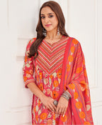 Prazu Fashion Peach Cotton Foil Printed Kurta Set - Distacart