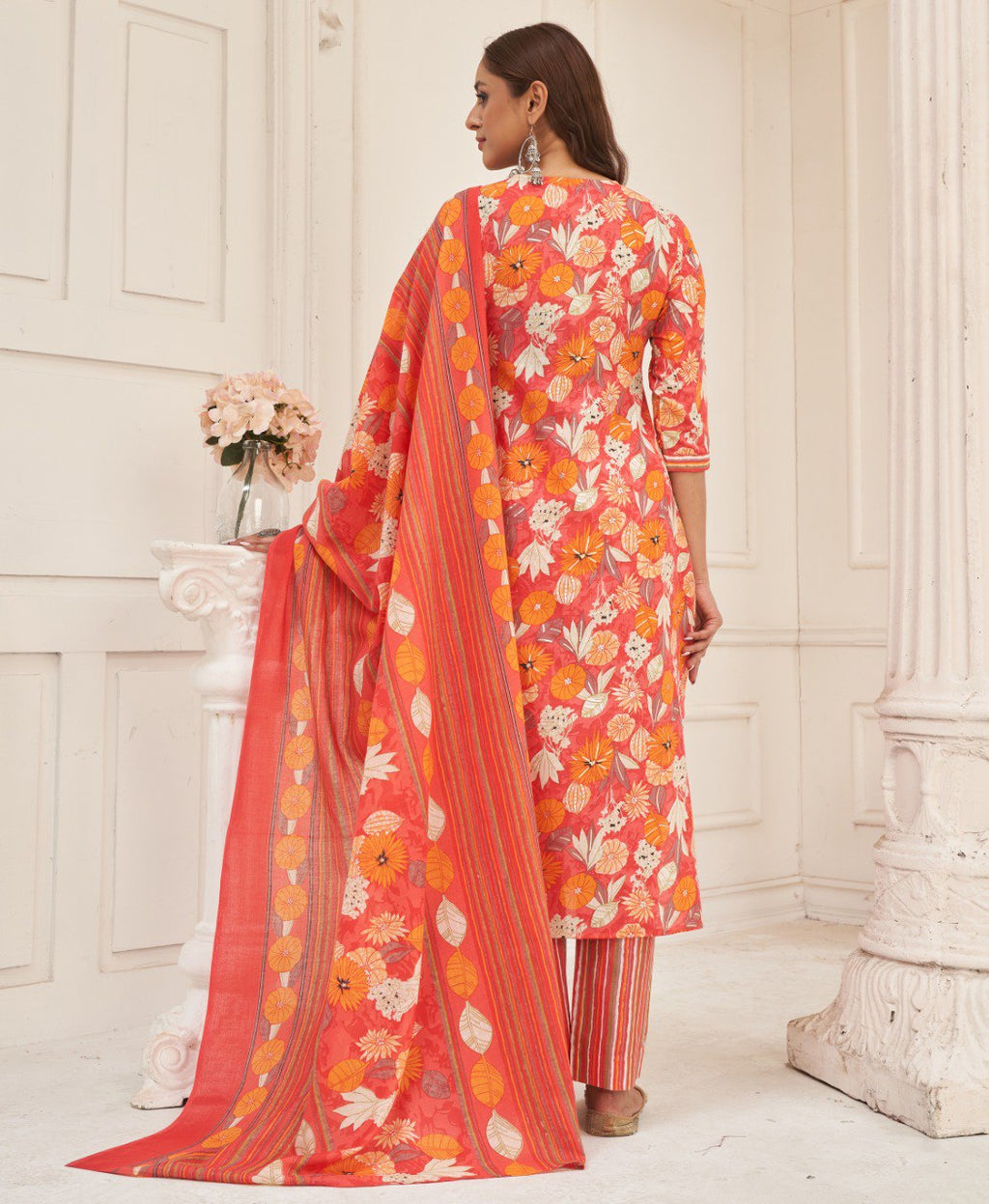 Prazu Fashion Peach Cotton Foil Printed Kurta Set - Distacart