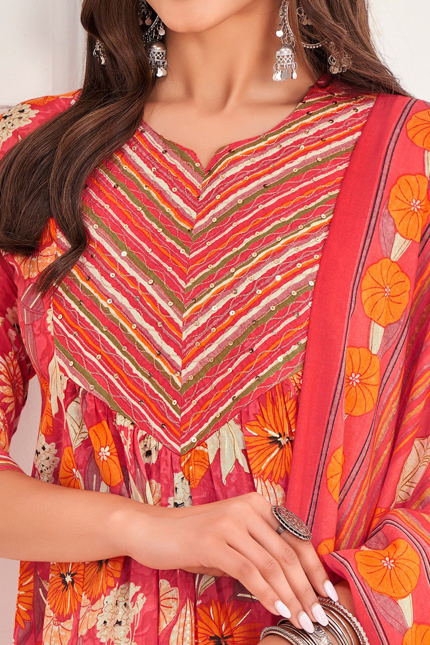 Prazu Fashion Peach Cotton Foil Printed Kurta Set - Distacart
