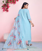 Prazu Fashion Sky Blue Viscose Silk Embroidered Kurta Set - Distacart