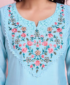 Prazu Fashion Sky Blue Viscose Silk Embroidered Kurta Set - Distacart