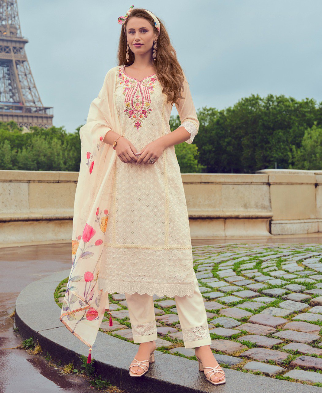 Prazu Fashion Off-White Chanderi Silk Chikankari Embroidered Kurta Set - Distacart