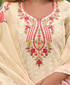 Prazu Fashion Off-White Chanderi Silk Chikankari Embroidered Kurta Set - Distacart