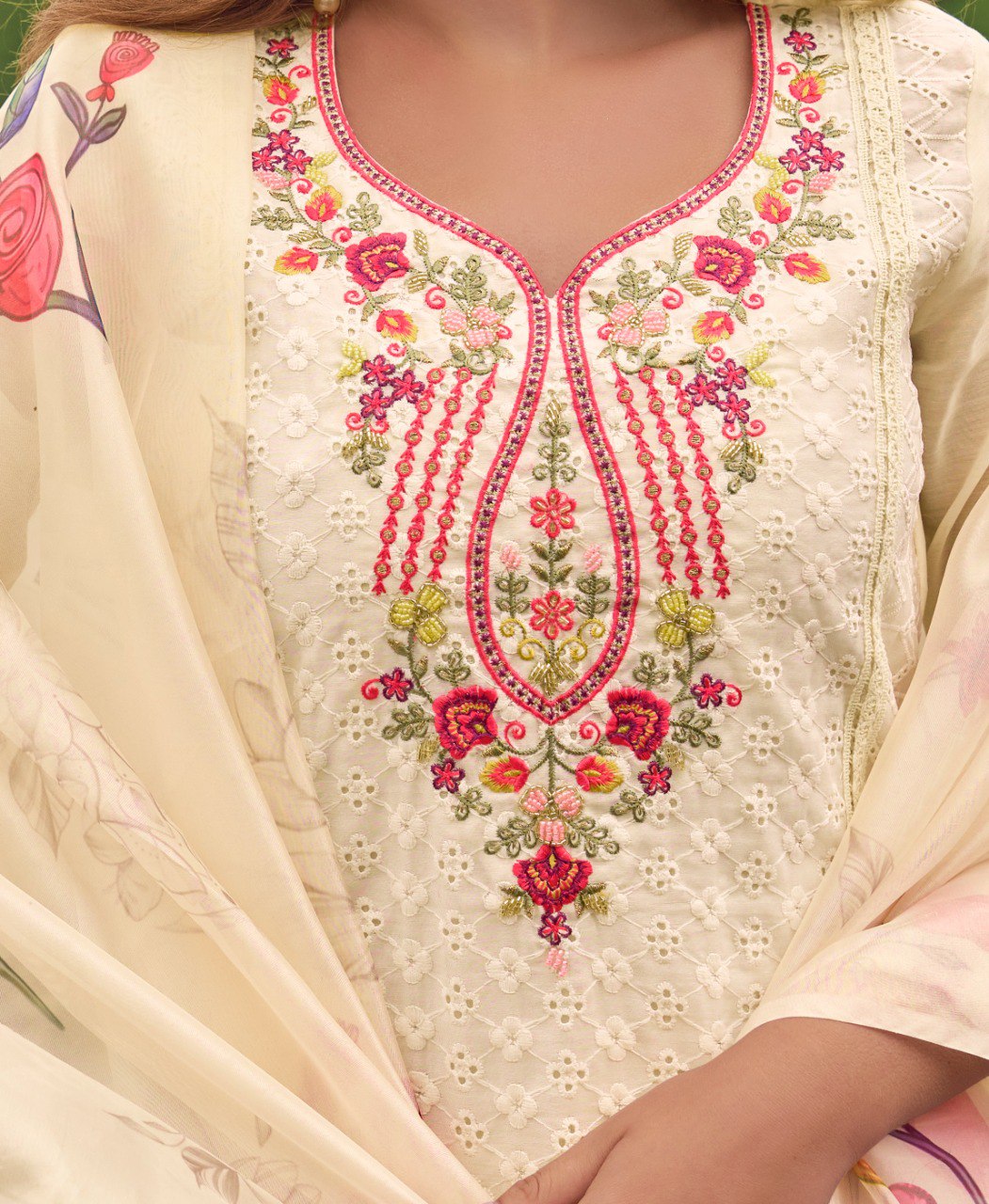 Prazu Fashion Off-White Chanderi Silk Chikankari Embroidered Kurta Set - Distacart