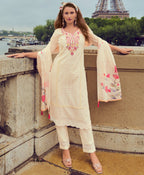 Prazu Fashion Off-White Chanderi Silk Chikankari Embroidered Kurta Set - Distacart