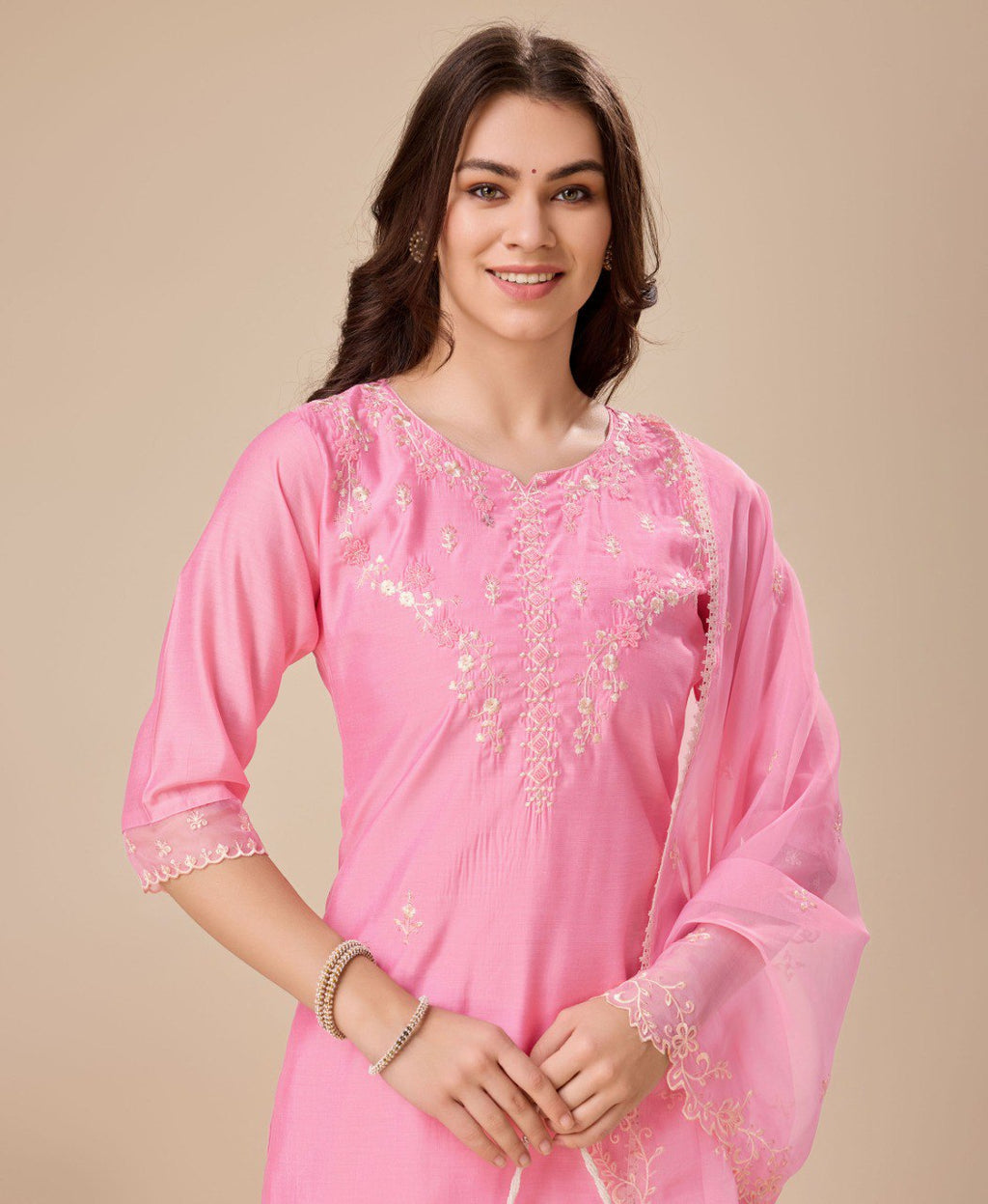 Prazu Fashion Pink Viscose Silk Embroidered Kurta Set - Distacart