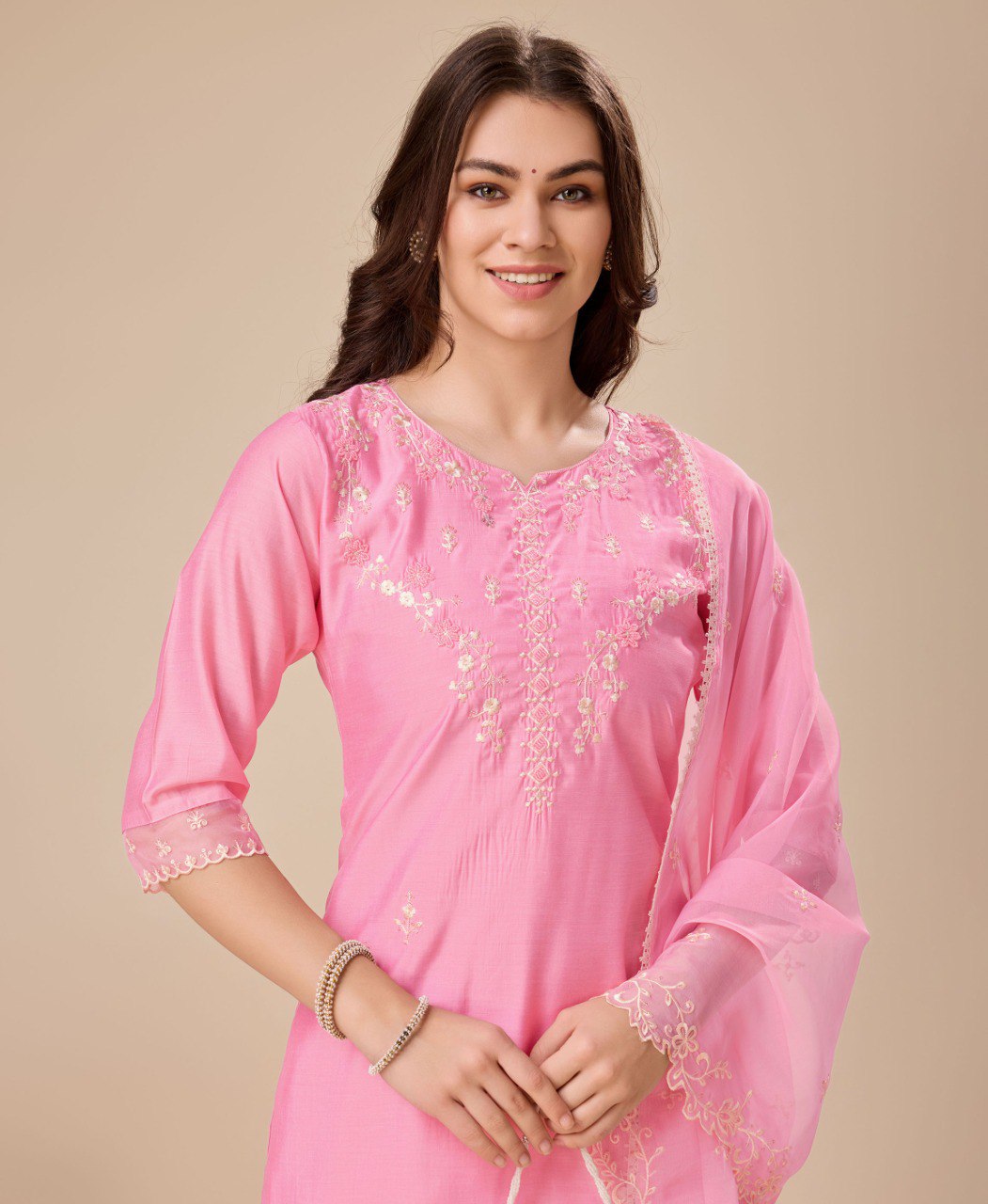 Prazu Fashion Pink Viscose Silk Embroidered Kurta Set - Distacart