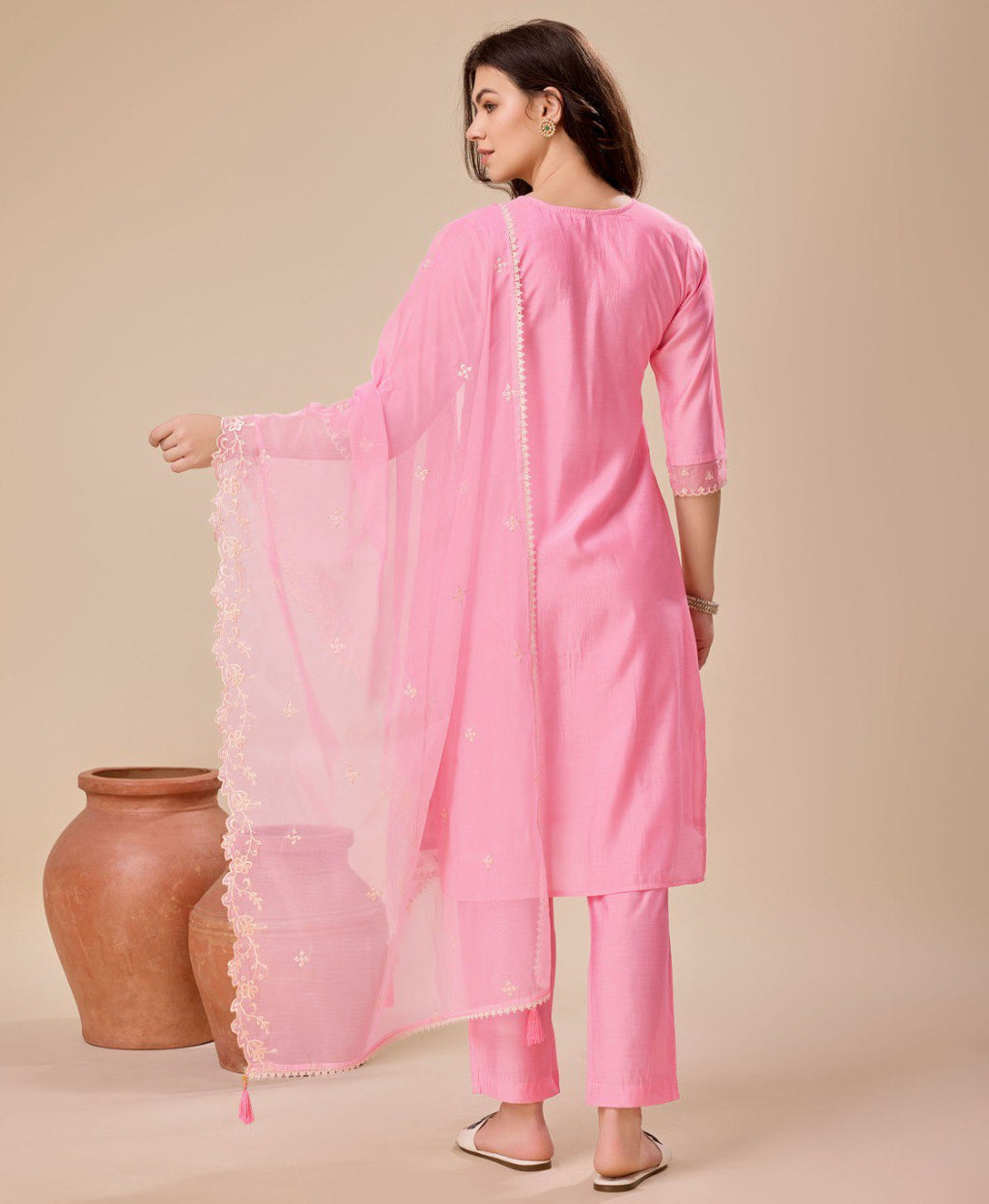 Prazu Fashion Pink Viscose Silk Embroidered Kurta Set - Distacart